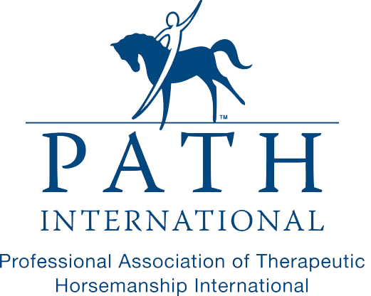 the path international logo with a horse and a sword