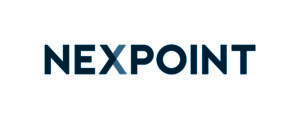 black and blue logo featuring the words nextpoint
