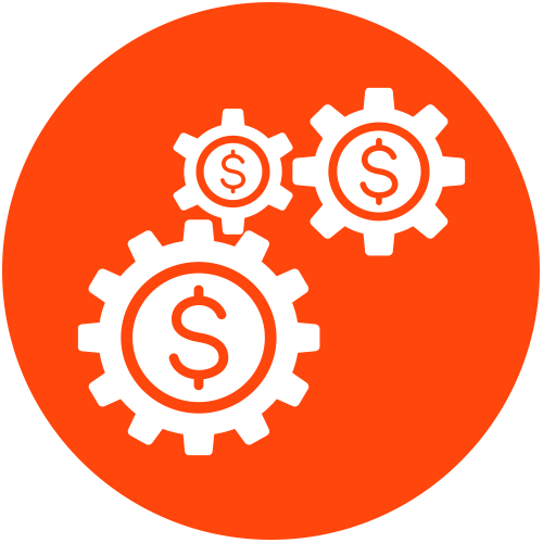 wo gears with dollar signs on them on a red background