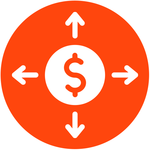 red background with arrows pointing to a dollar sign
