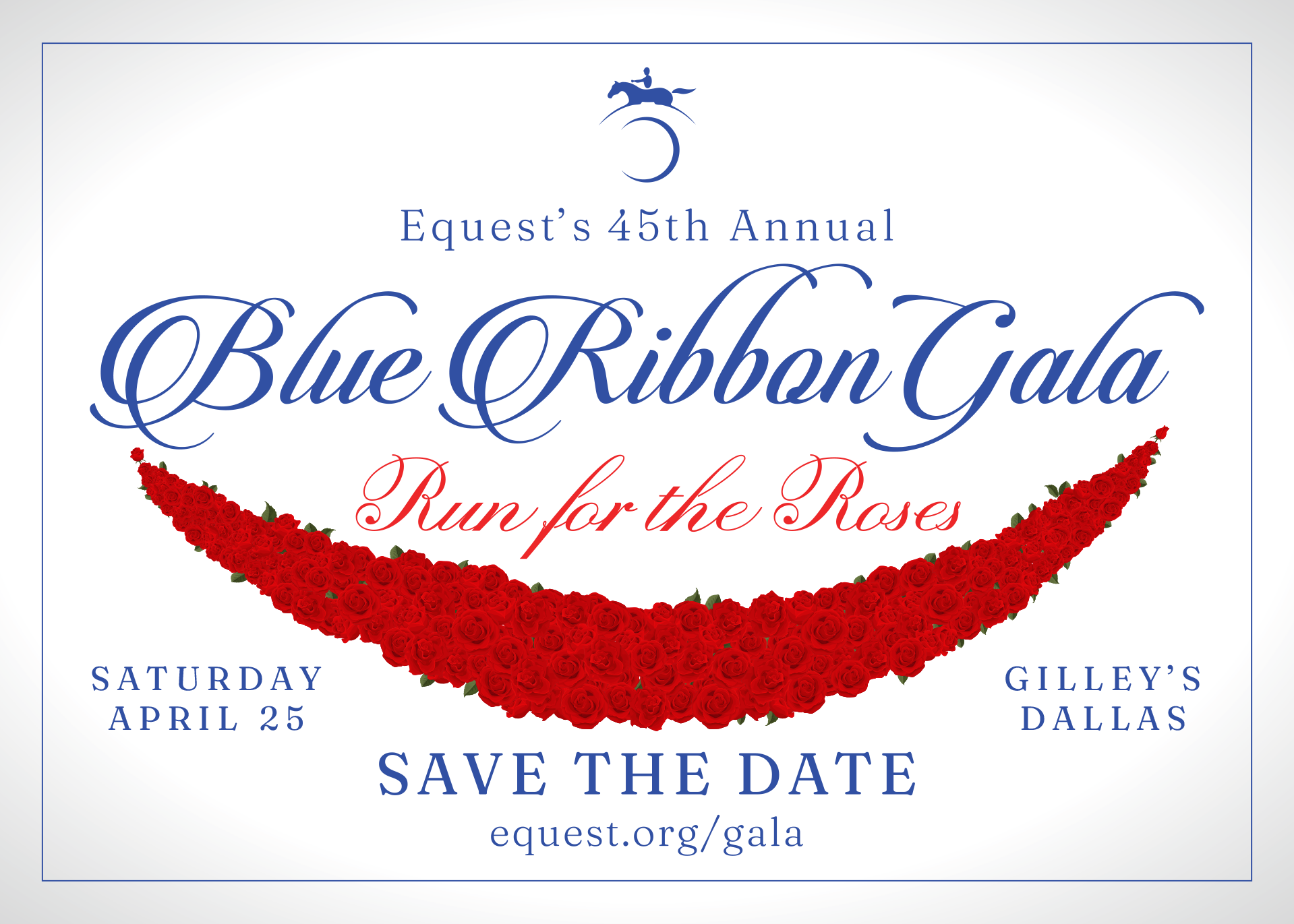 blue ribbon gala logo featuring red roses